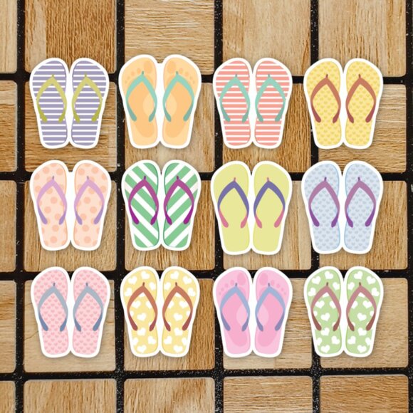 Sandles Flip Flop Sticker Pack of 12 Vinyl Stickers Waterproof Sticker Set - Picture 1 of 4